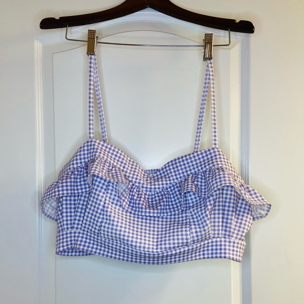 Two-piece purple plaid set.